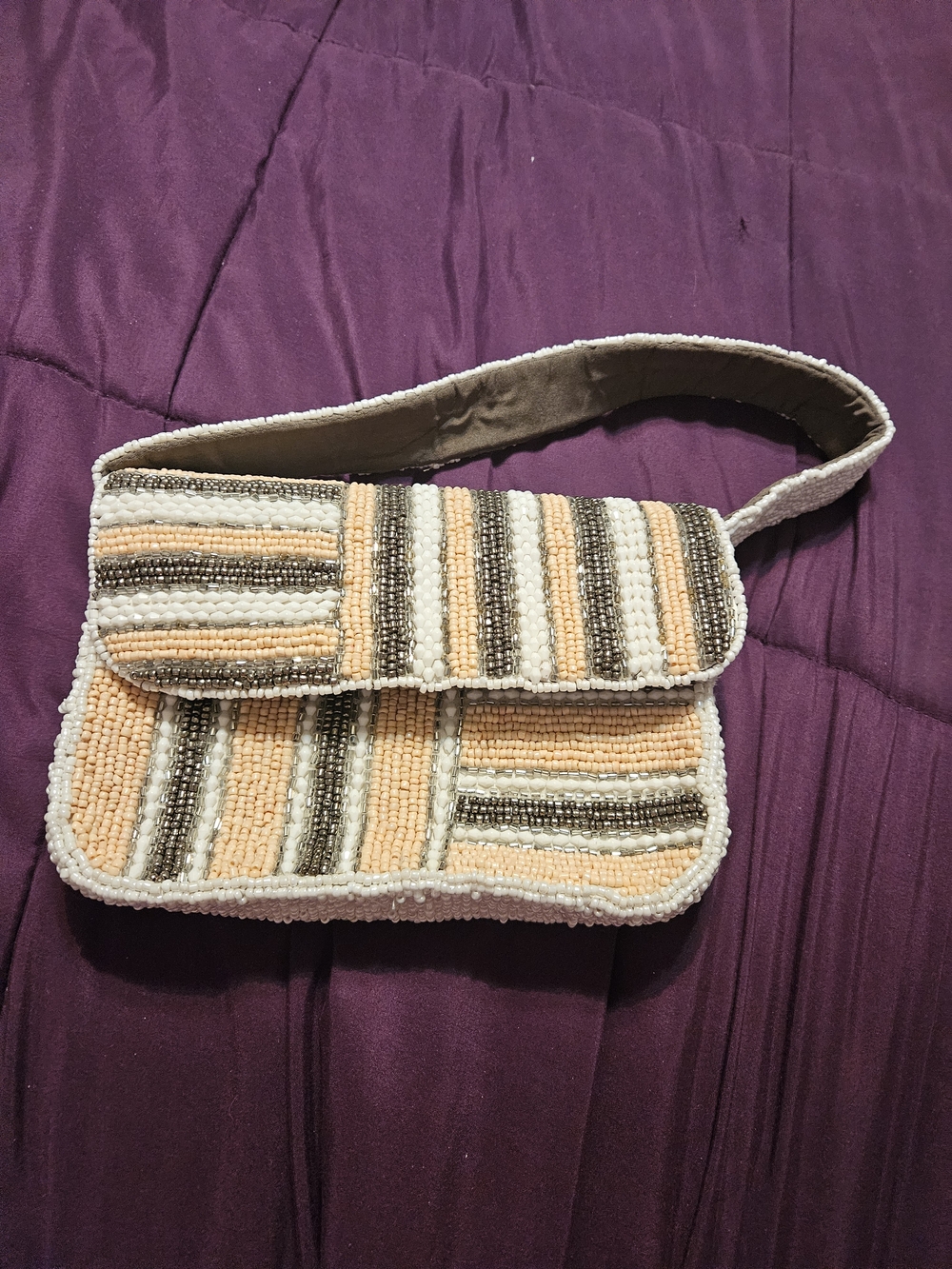 NWOT Beaded Stripe Crossbody Bag in Peach and Cream
